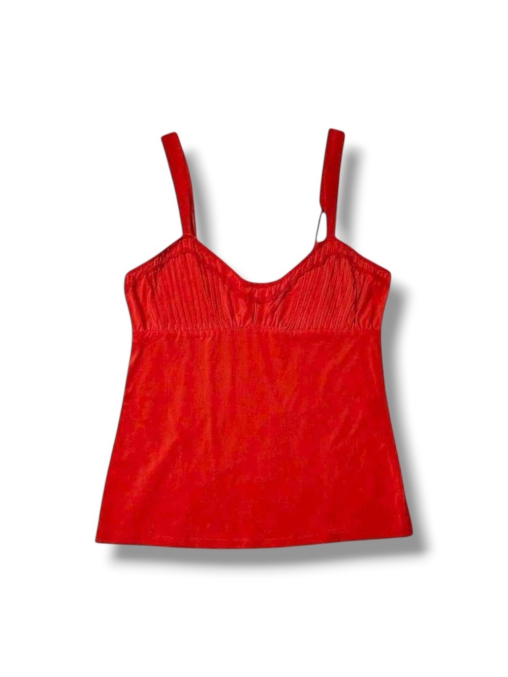 MNG Mango pleated empire waist cherry tomato red cami top L stretch cotton tank